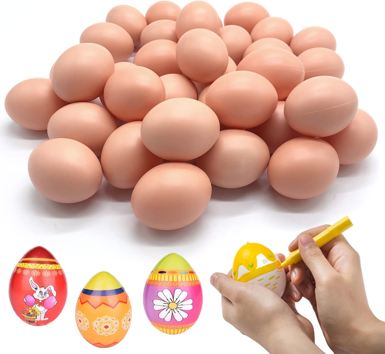 30 Pcs Log Color Plastic Fake Eggs,Paintable Easter Eggs,Easter Basket Stuffers Artificial DIY Egg Decorating Kit for Easter Hunt Event