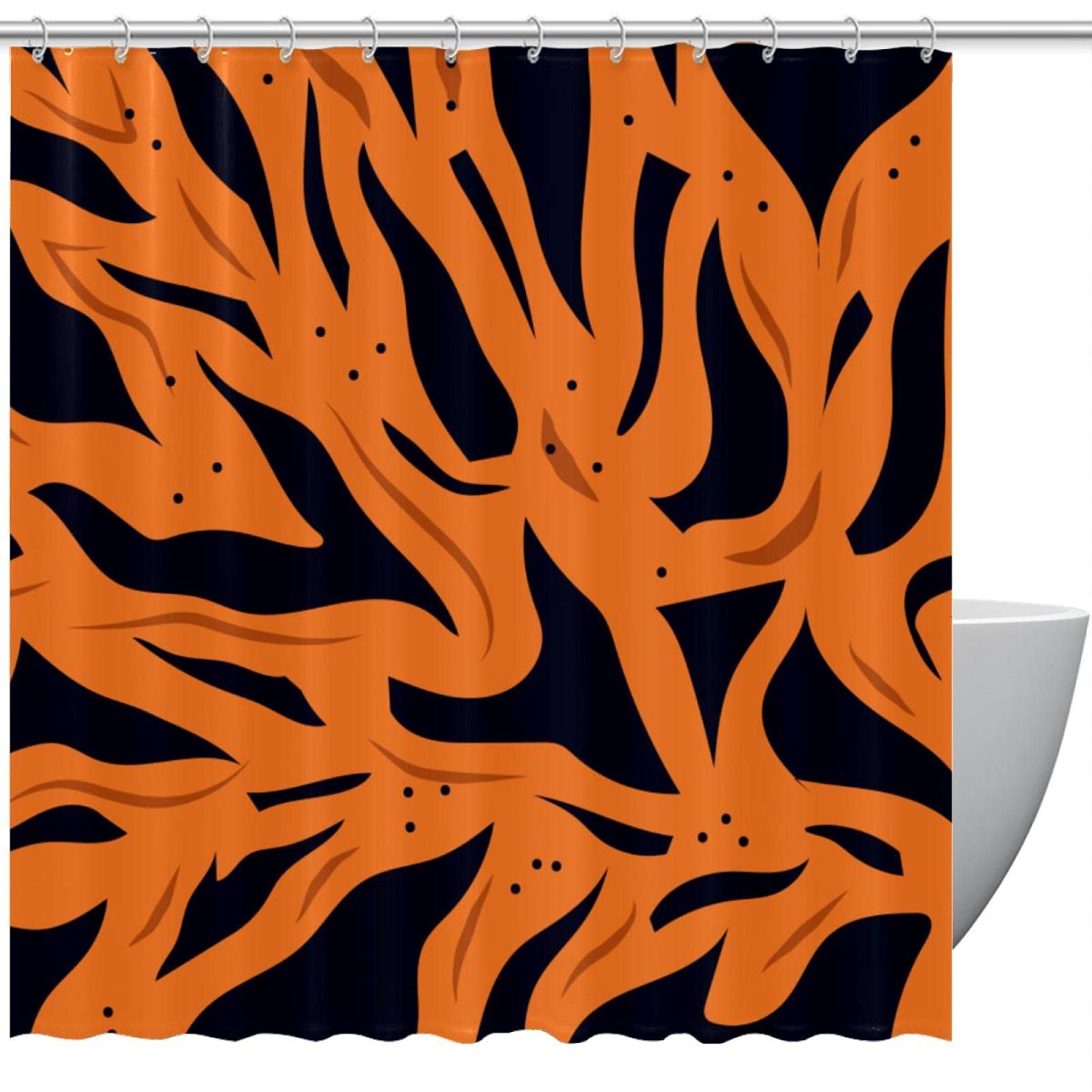 Rideau de douche à rayures tigrées haut de gamme grand format orange et noir
