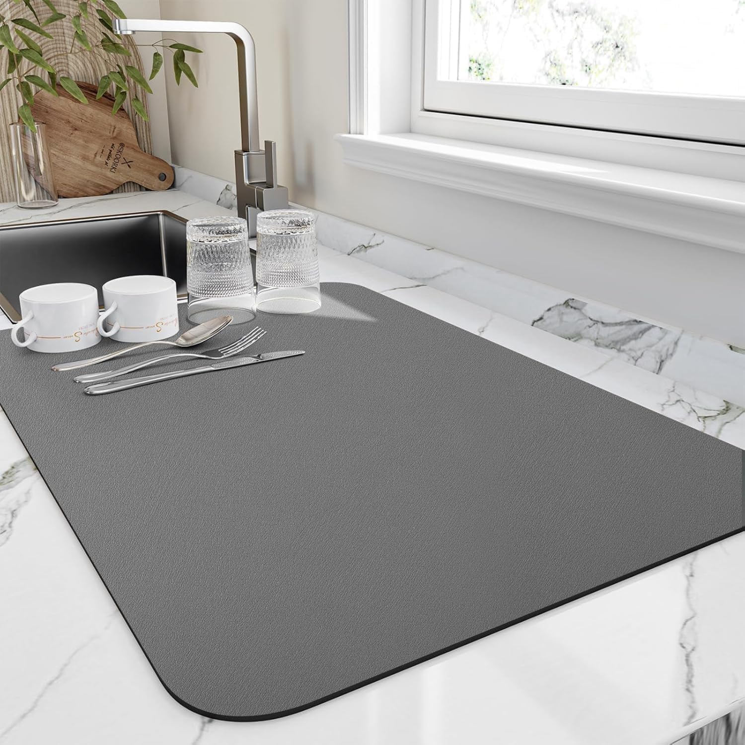 Super Absorbent Kitchen Dish Drying Mat – 60x40 cm Anti-Slip Diatomite Drying Pad for Kitchen Counter, Quick Dry Coffee Machine Mat, Multipurpose Waterproof & Heat Resistant Mat (Gray) (Gray)-image-19