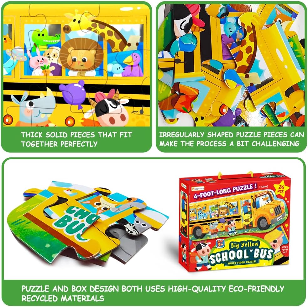 Extra-Large School Bus Floor Puzzle for Kids – 4-Foot-Long Jumbo Jigsaw for Ages 3-8 | Perfect for Toddlers, Preschoolers, and Children’s Educational Play | Ideal Gift for Boys and Girls