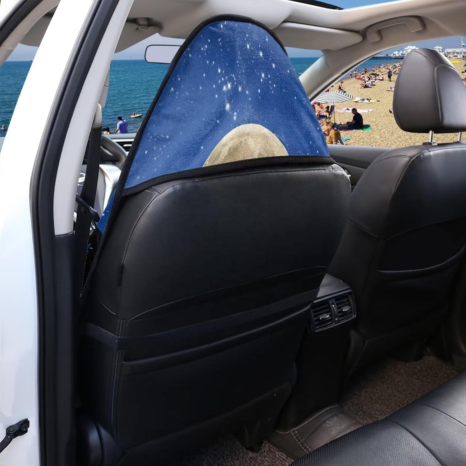 Full Moon Over The Sea 2pcs Decorative Waterproof Seat Covers Great for After Workouts,Gym,Sports,Yoga,Running,Beach,Dog Park,Suitable for All Seasons