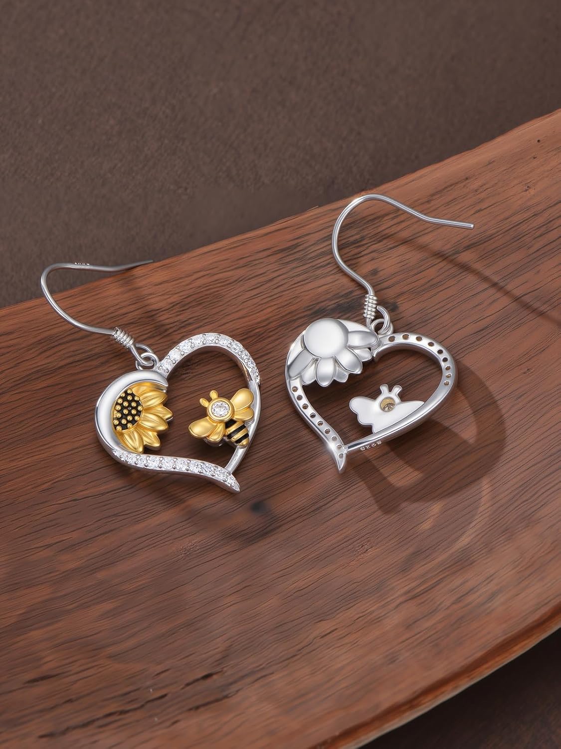 Bee Heart Earrings for women 925 Sterling Silver Bee Sunflower Dangle Birthday Christmas Gifts for Women - Image 3