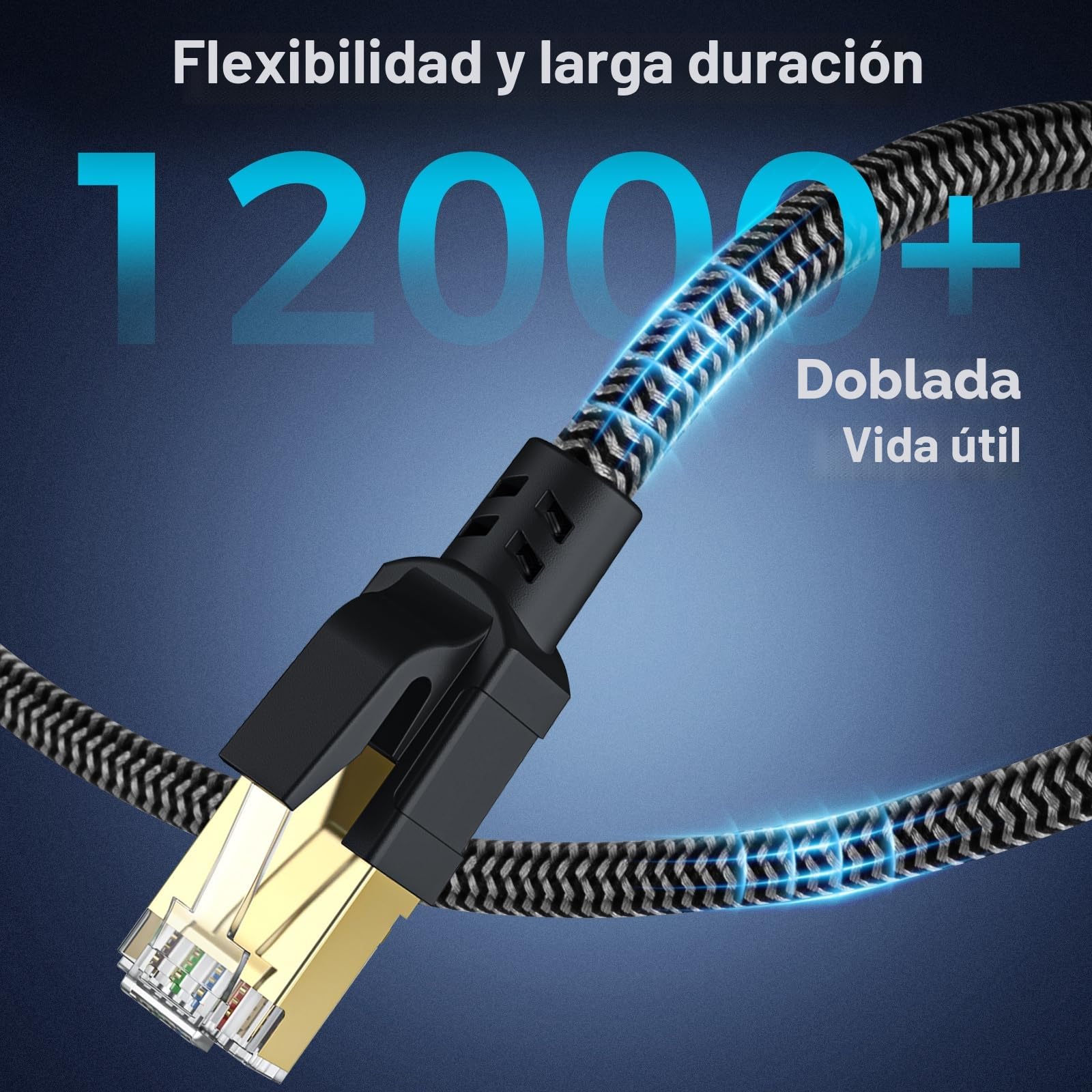 Cable Ethernet Cat 8 5 Metros, Cable de Red Cat 8, Cable Internet RJ45, Cable LAN Alta Velocidad 40Gbps 2000MHz, Ethernet Cable Trenzado Compatible Cat 7 Router Modem WIFI