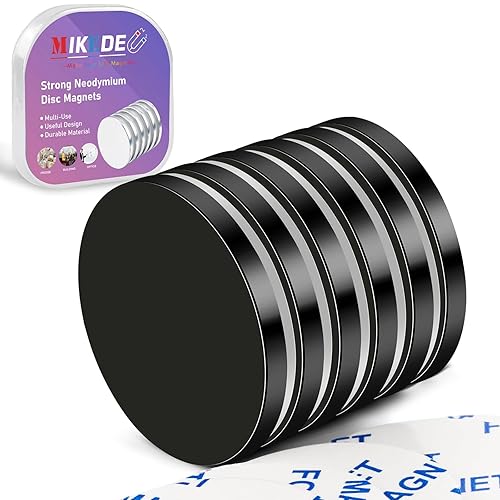 MIKEDE Imanes de tierras raras, imanes redondos negros superfuertes con respaldo adhesivo, imanes de disco resistentes de neodimio para