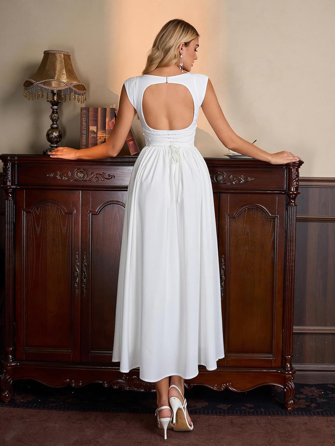 Parthea Women‘s Square Neck Midi Dress A Line Flowy Back Cutout Wedding Guest Dresses - Image 2