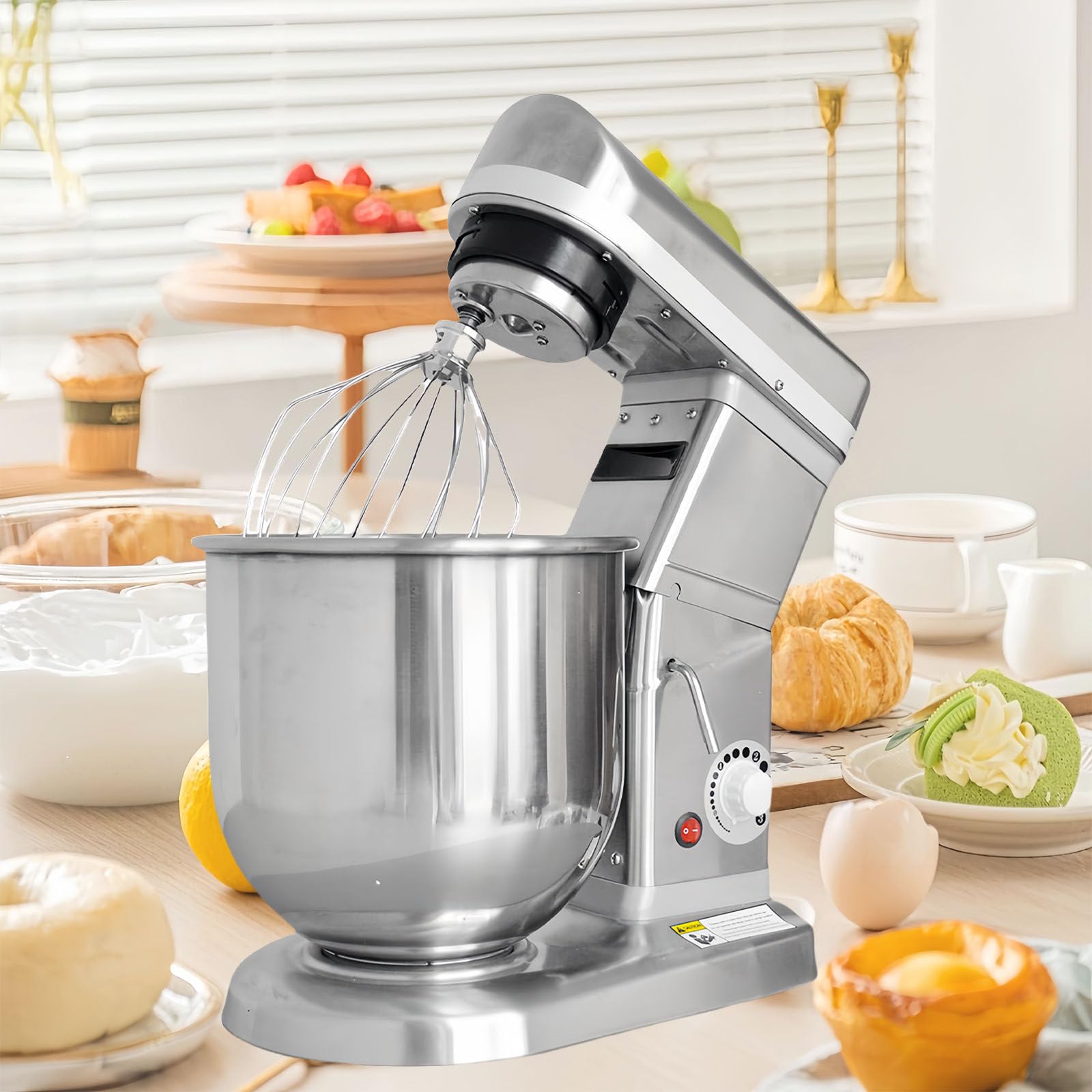 Profesjonalny Mikser Stojący, Blender Do Ciasta O Mocy 500 W, Wielofunkcyjny Robot Kuchenny, Cichy Wypiekacz Do Chleba Z Mieszadłem I Osłoną Przed Rozpryskiwaniem, Srebrny.,7L