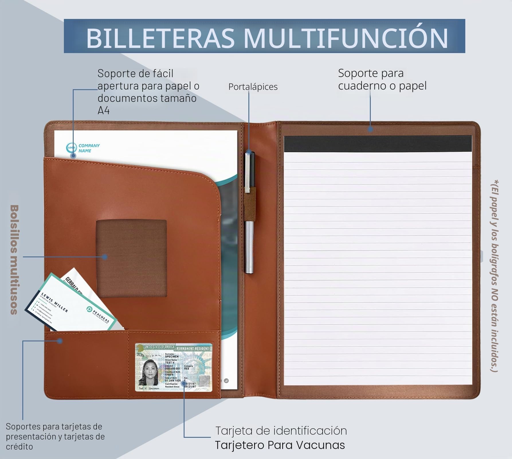Portafolio Carpeta Cuero con Portapapeles,Portadocumentos A4 Carpeta con Bolsillo Organizador,Adecuado Negocios y Curso para Hombres y Mujere(Marrón)