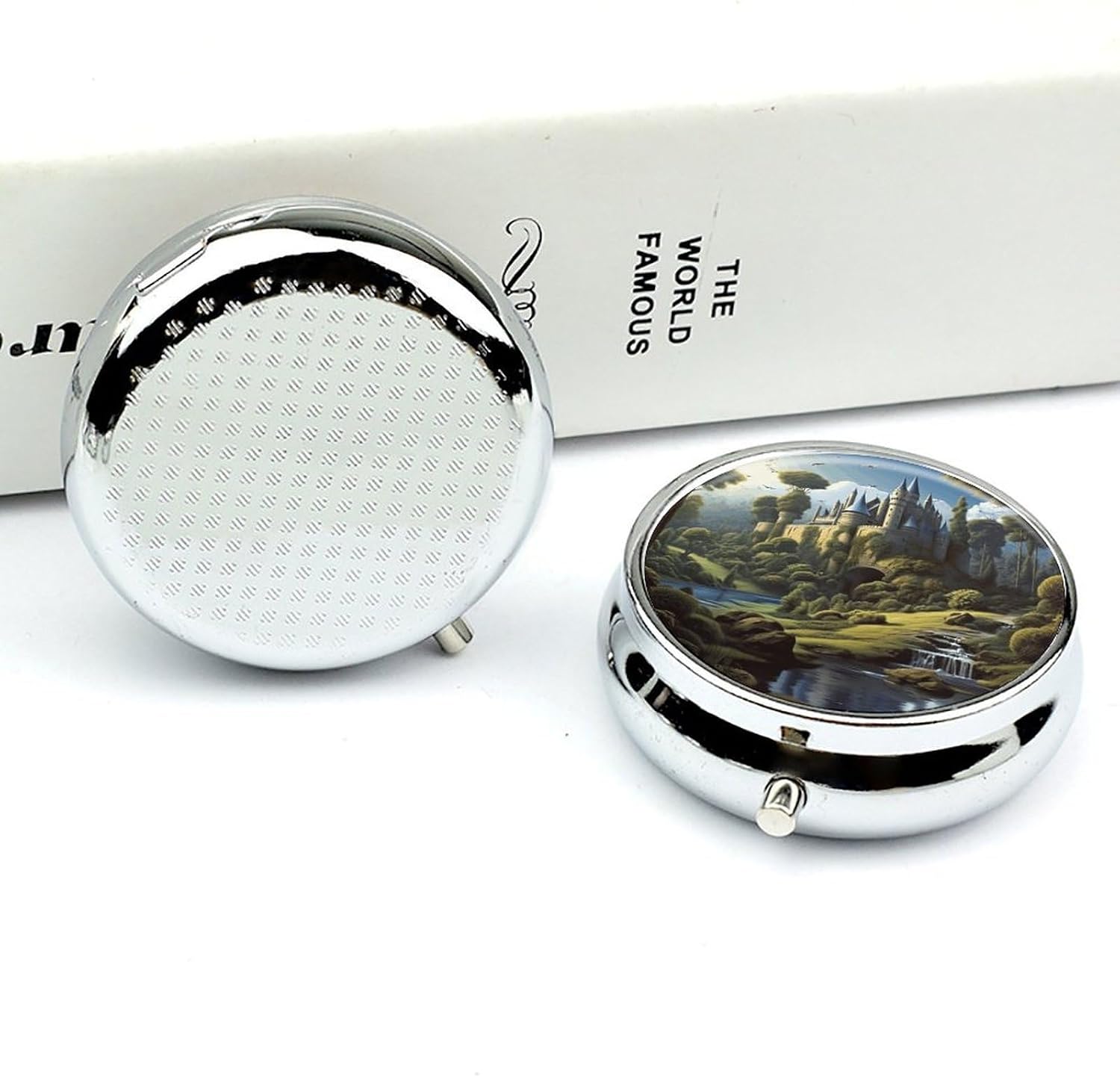 Round Silver Pill Box Small Pill Case for Purse and Pocket 3 Compartment image 5