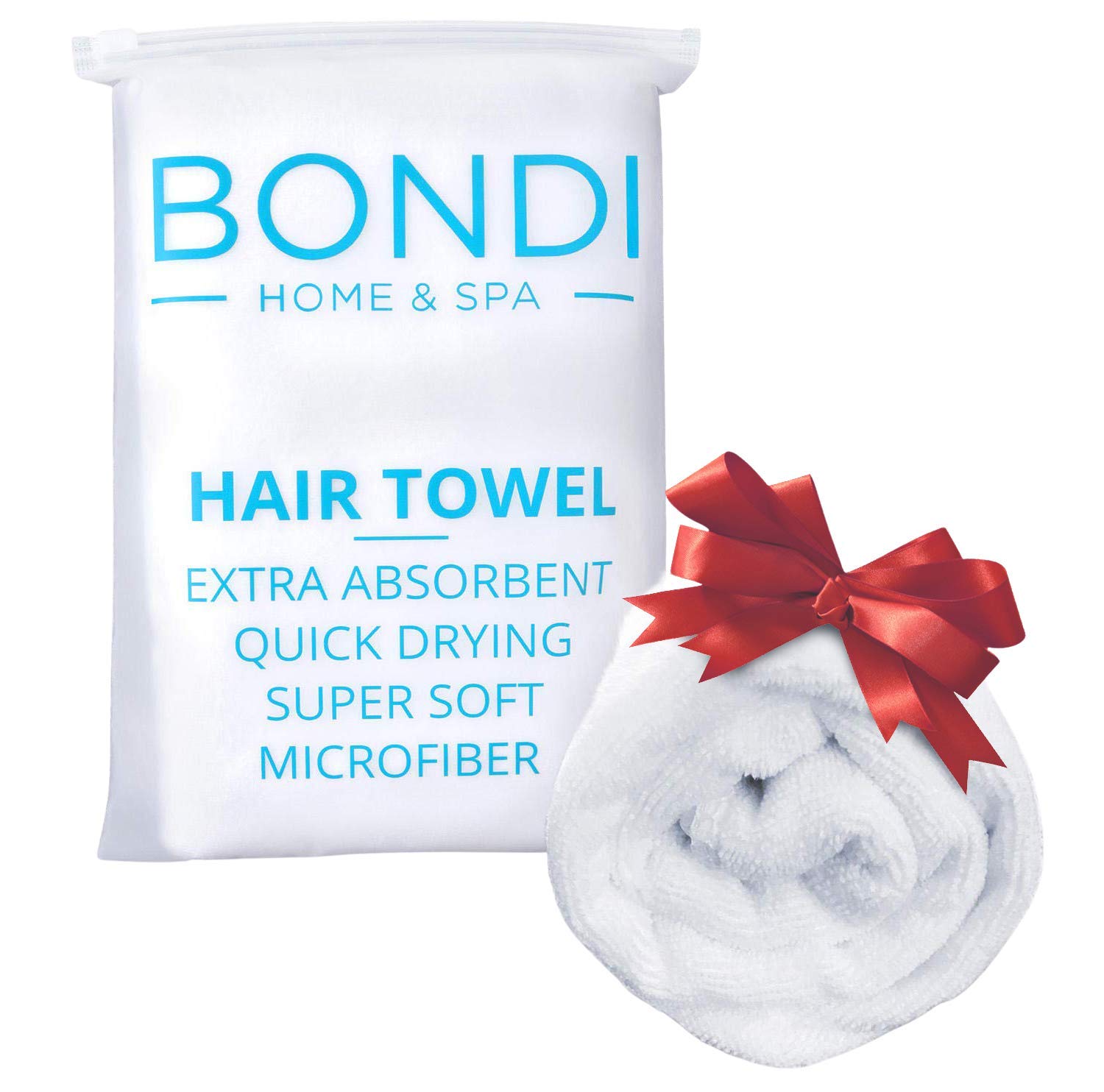 Bondi Home & Spa Microfiber Hair Towel â€“ Fast Drying â€“ Large & Soft â€“ Perfect For Long Or Curly Hair - 42 X 22 Inches