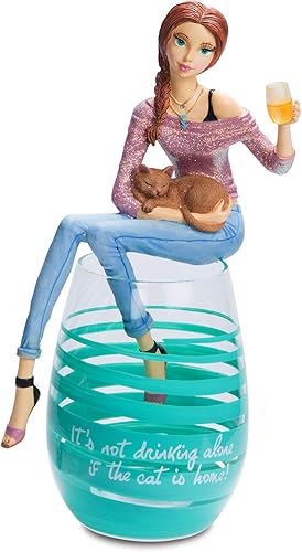 Pavilion Gift Company The Cat is Home - Chica de cristal de 8.75 pulgadas, color azul