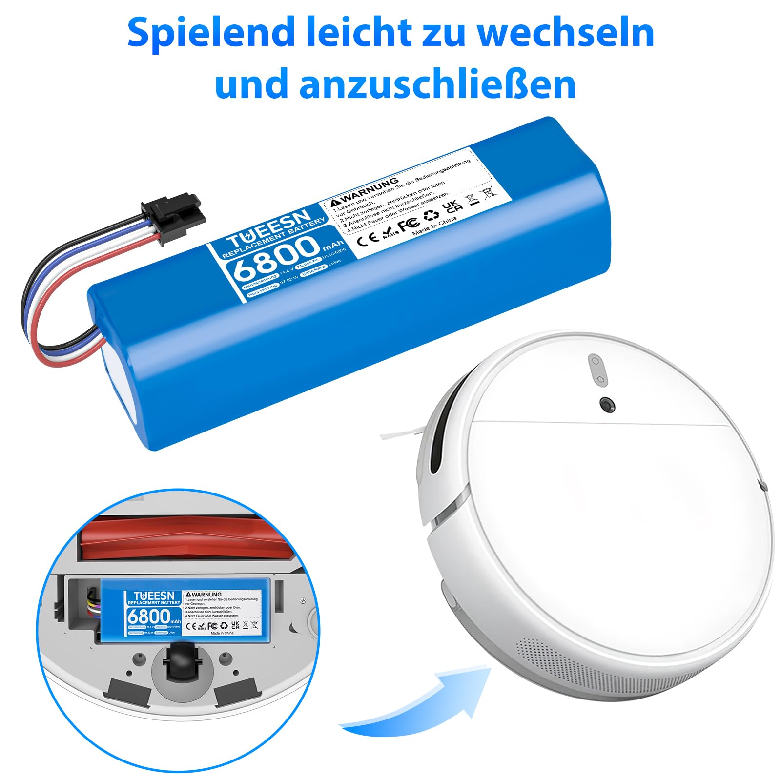 14,4V 6800mah Ersatzakku für Dreame L10s Ultra,D9 Pro D9 Max,D10/D10 Plus/D10s/L10/ L10s/Z10 Pro