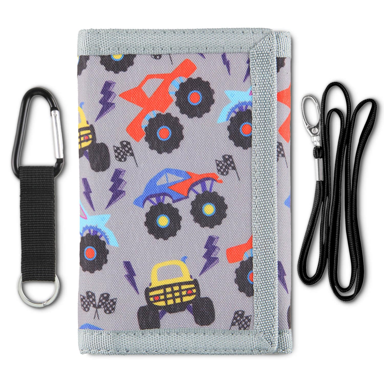 Kids Wallet for Boys with Lanyard, Little Boys Wallet for Kids Ages 4-5-6-7-8-9-10-12, Youth Wallets with Strap, Tri Fold Child Childrens Neck Wallets for Birthday Christmas Gift, Monster Truck1-image-1