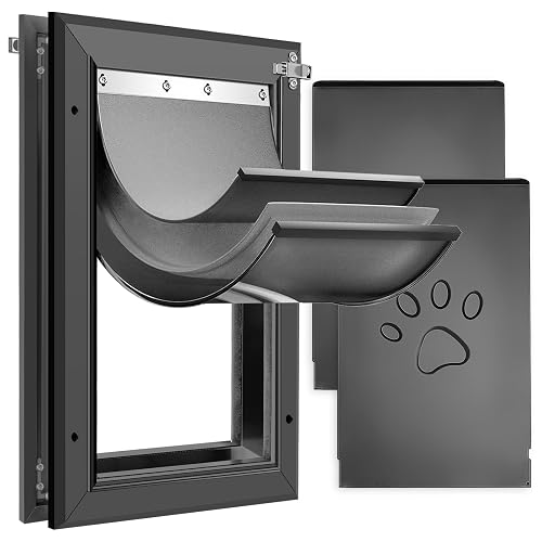 [Petoasis] Puerta de perro resistente con 3 solapas, marco de aleación de aluminio a prueba de óxido