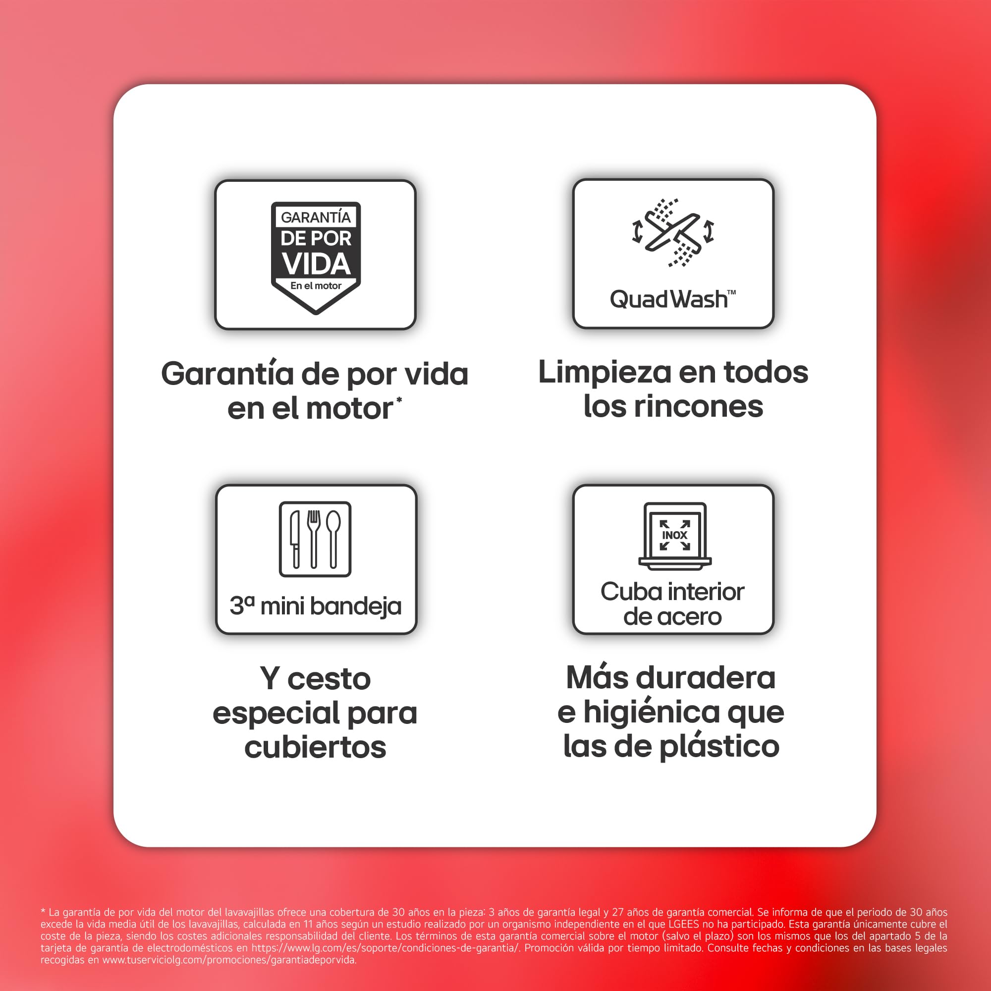LG DF142FW - Lavavajillas con función QuadWashTM, Sistema EasyRack, LED Táctil, Eficiencia D, Blanco