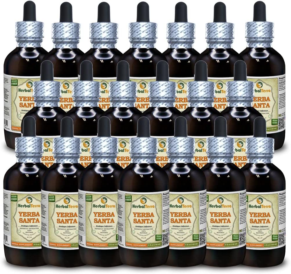Yerba Santa (Eriodictyon Californicum) Glycerite, Dried Leaves Alcohol-Free Liquid Extract (Brand Name: HerbalTerra, Proudly Made in USA) 4x4 fl.oz (4x120 ml)