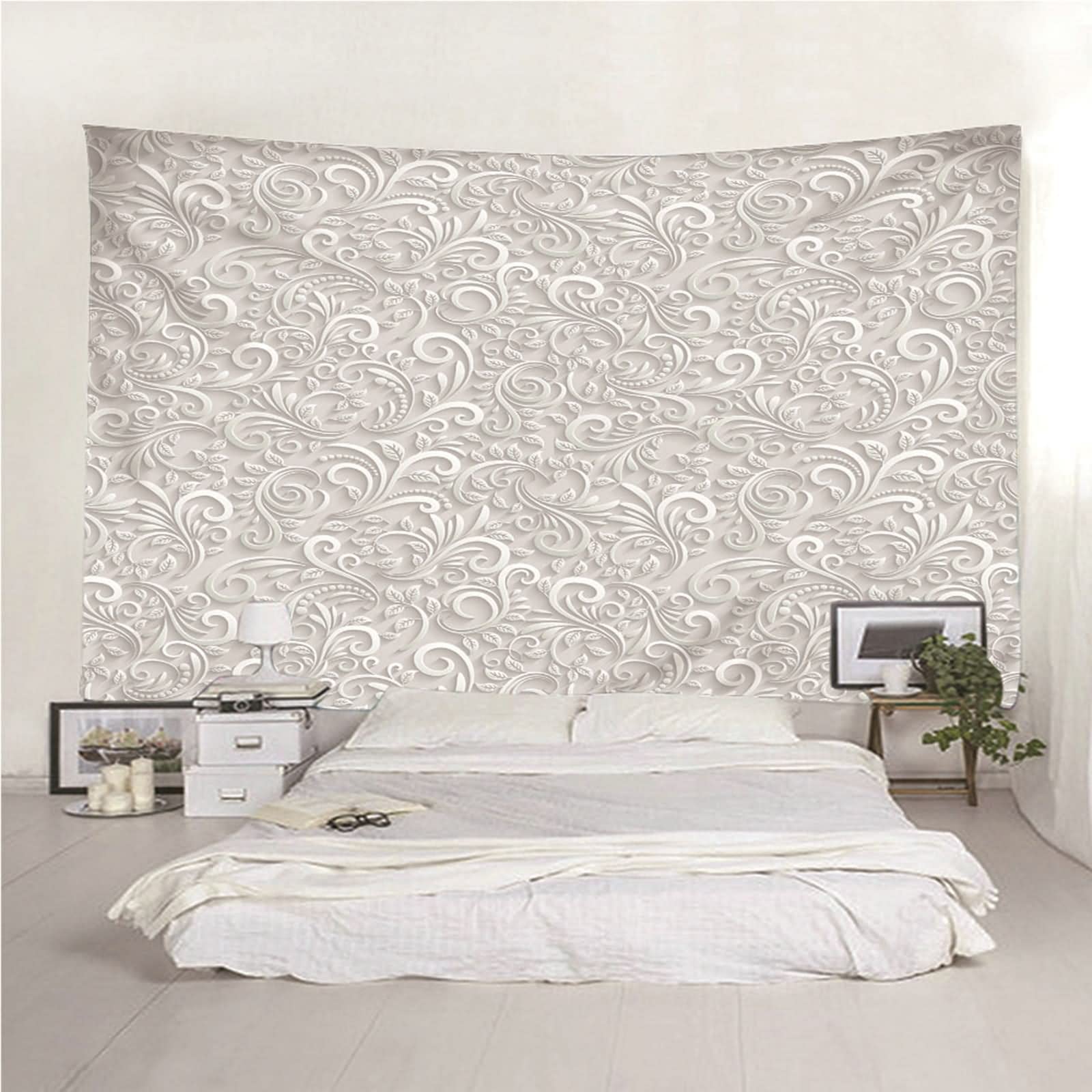 Tapiz Tela Pared Grande, Decoración Casa Pared Patrón de Filigrana de Estilo Europeo Poliéster Blanco 300x260CM