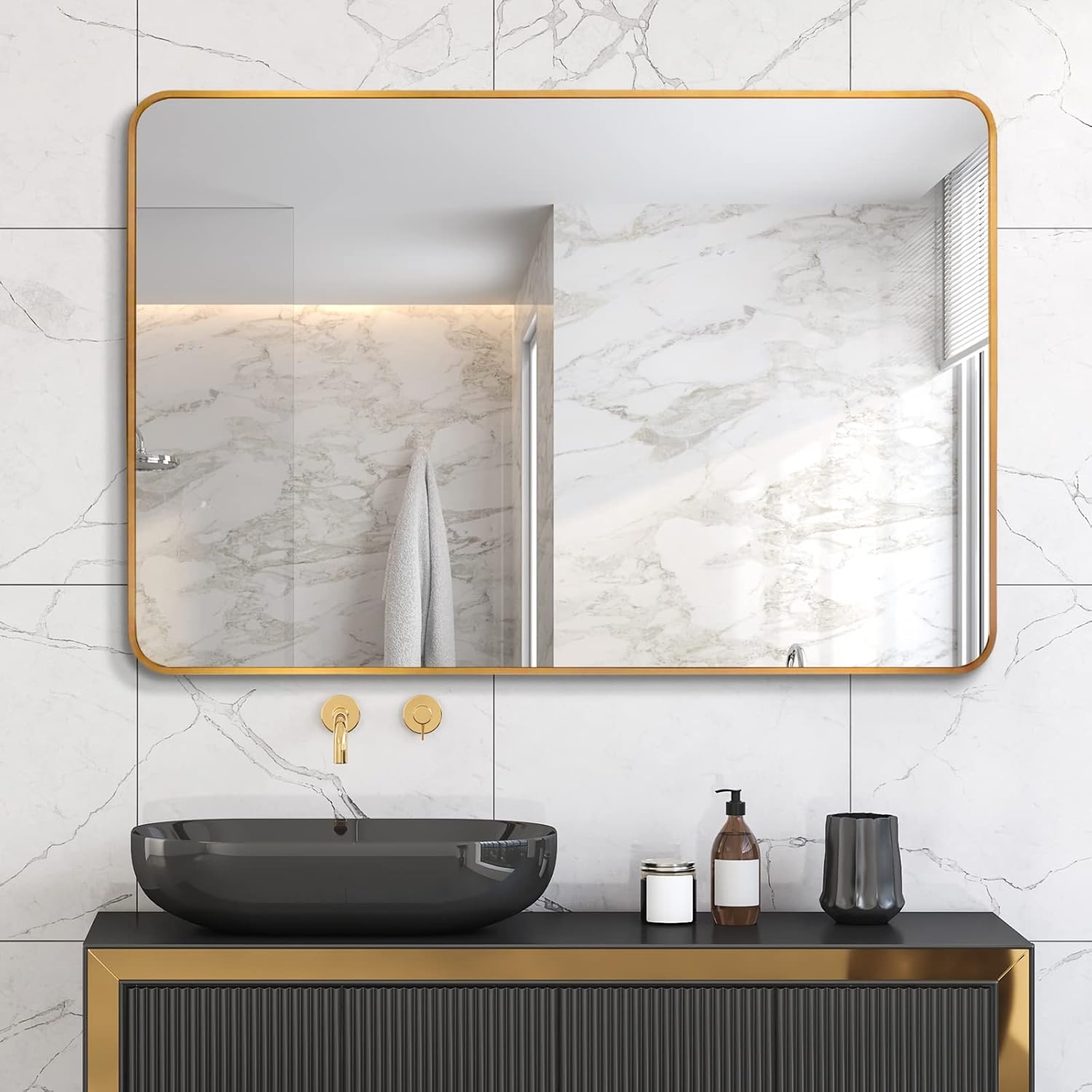 ARTWIND 40x30 Inch Gold Bathroom Wall Mirror for Vanity