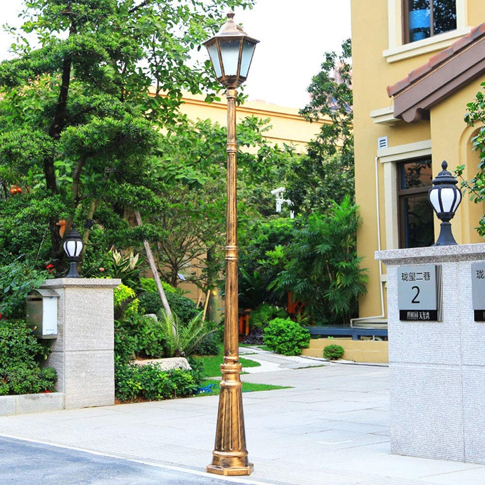 Vintage New European Garden Light Outdoor Waterproof Garden Park Villa Community Street Light Lace Hexagon Garden Lawn Light,Outdoor Post Lights Landscape Lighting Pathwa（Black-2.45m） (Brass 1.75)