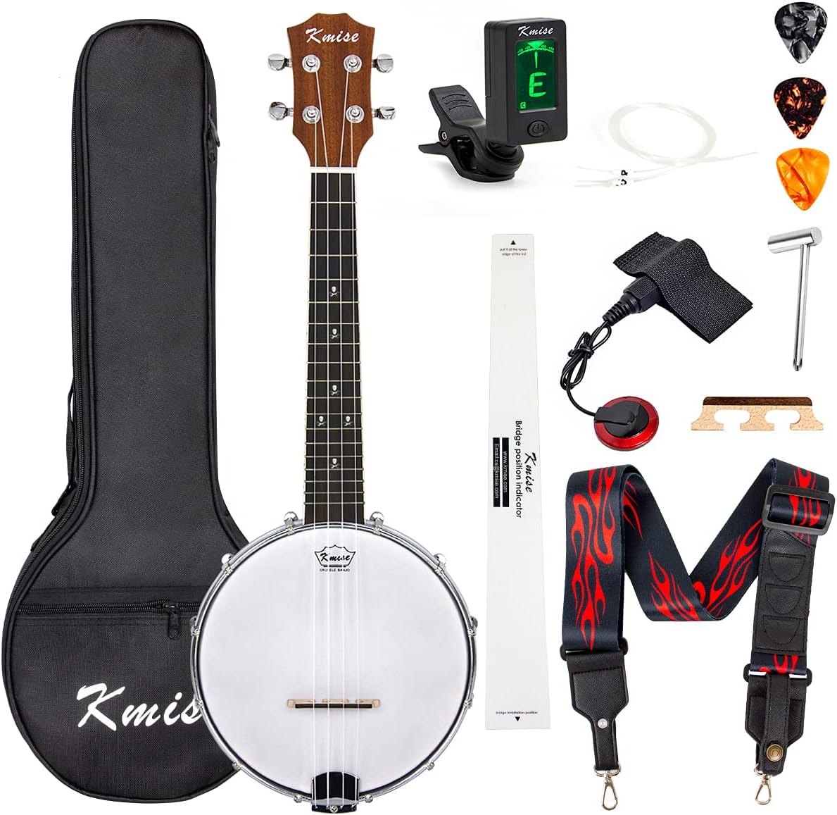 Kmise Banjolele 4 String Banjo-Ukulele Concert Size 23 Inch with Skull Sound Point Inlay Tuner Strap Bag Strings Pickup Picks Ruler Wrench Bridge