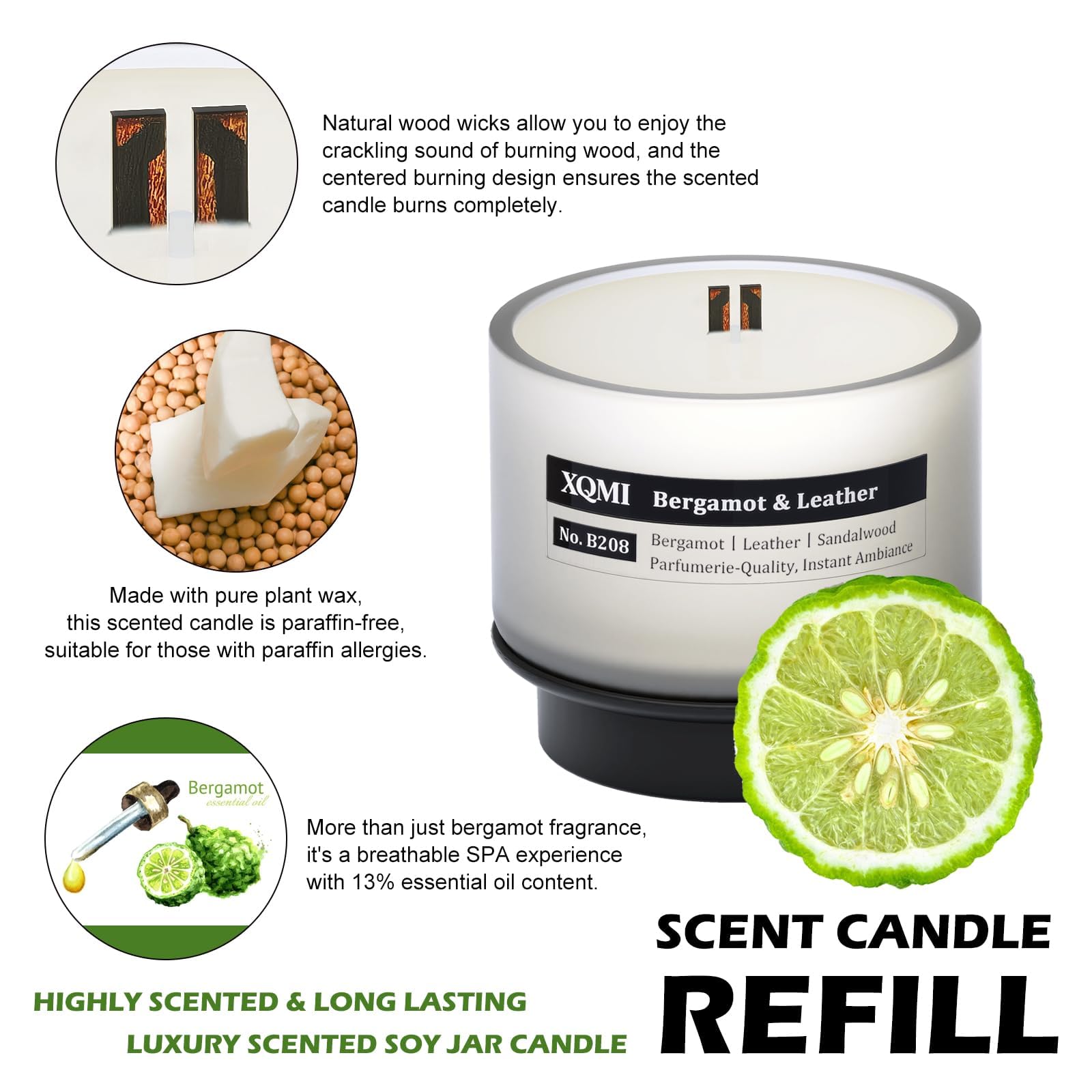 Candele profumate per la casa, profumate per aromaterapia, set regalo per donne e uomini, cera di soia, durata 35 ore, balsamo e cedro, bergamotto e pelle