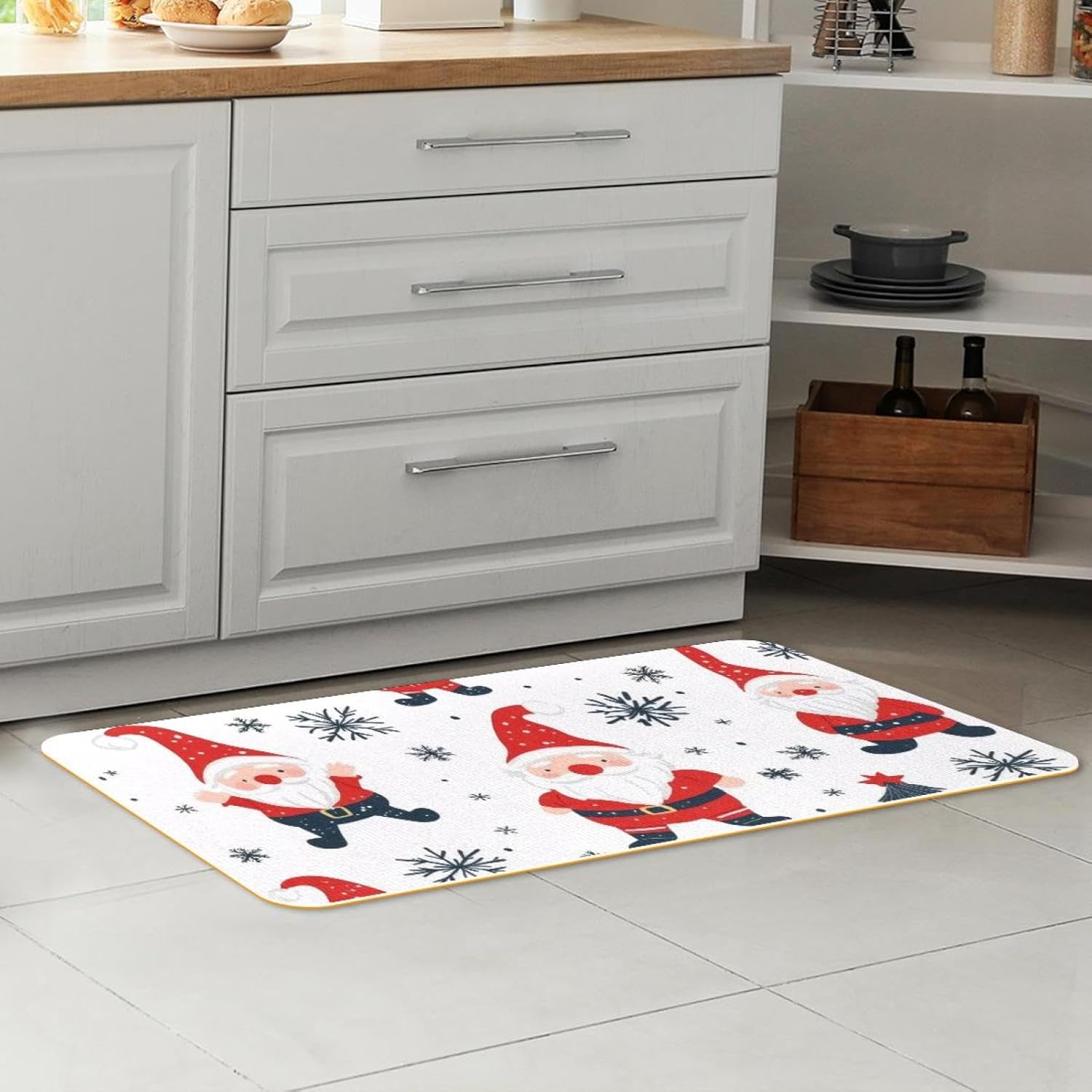 Christmas Tree Snowflake Cute Gnomes Santa Claus 2 Piece Kitchen Rugs and Mats, Kitchen Floor Runners Non Slip Washable, Indoor Door Standing Mat Pads for Sink, 15.7"x29.5"+15.7"x59"