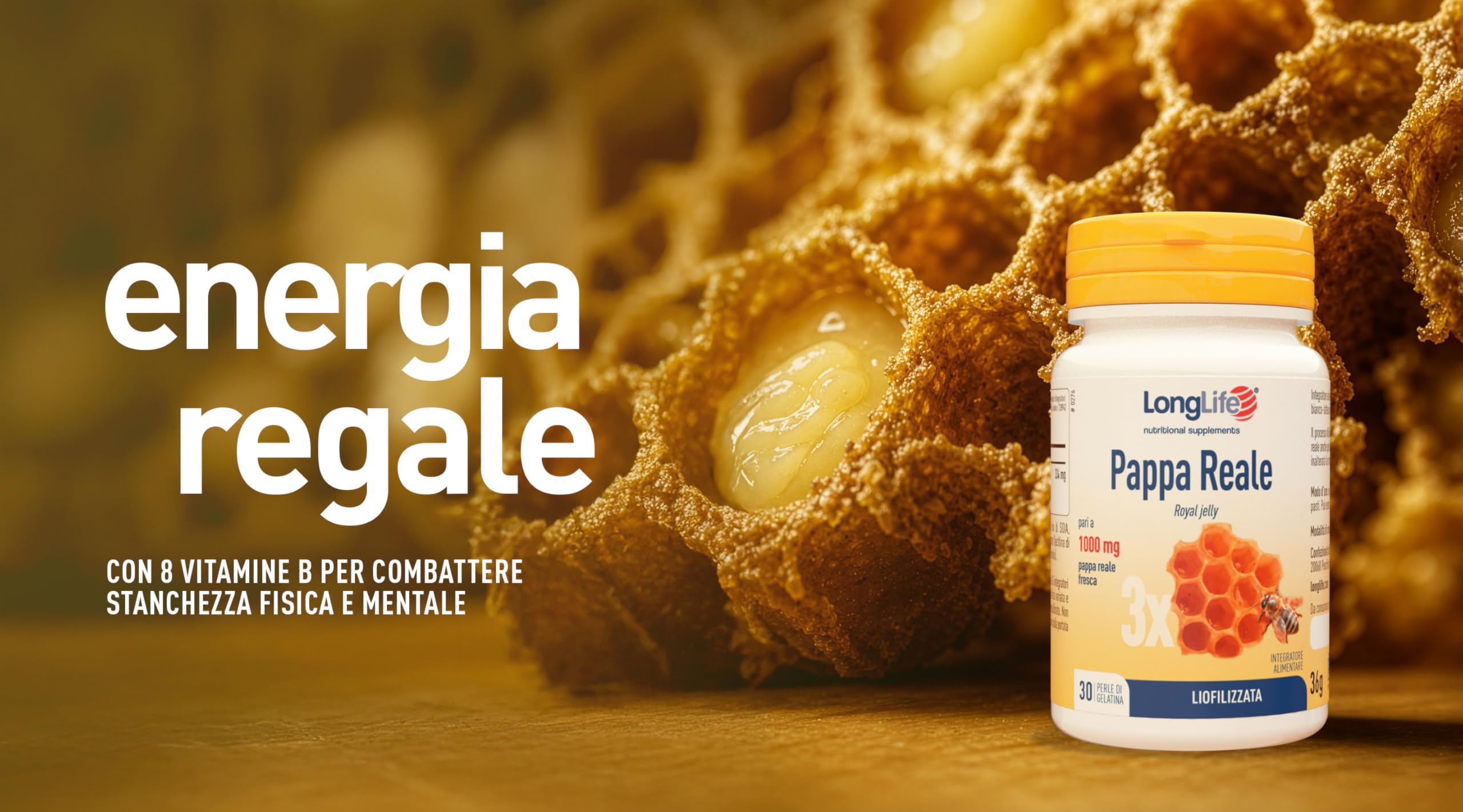 LongLife® Pappa Reale | Liofilizzata | Titolata al 3% in 10-HDA | 1000 mg di pappa reale fresca per perla | Antiossidante | Fino a 1 mese di trattamento | Senza glutine e doping free