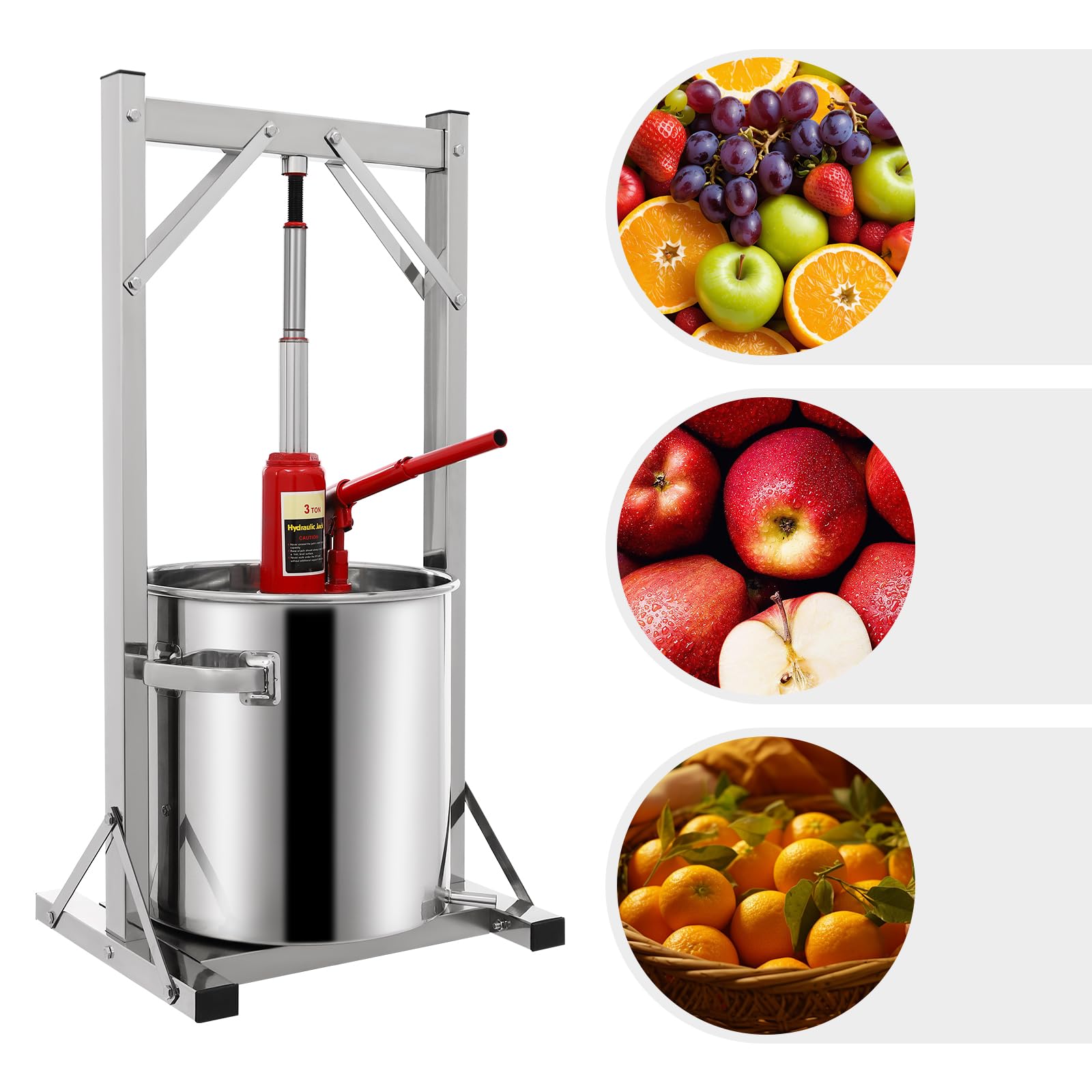 Fruit Wine Press, 5.8Gal/22L Stainless Steel Hydraulic Jack Press Extractor, Stainless Steel Fruit Wine Press, Used in Households, Hotels, Wineries and Beverage Stores