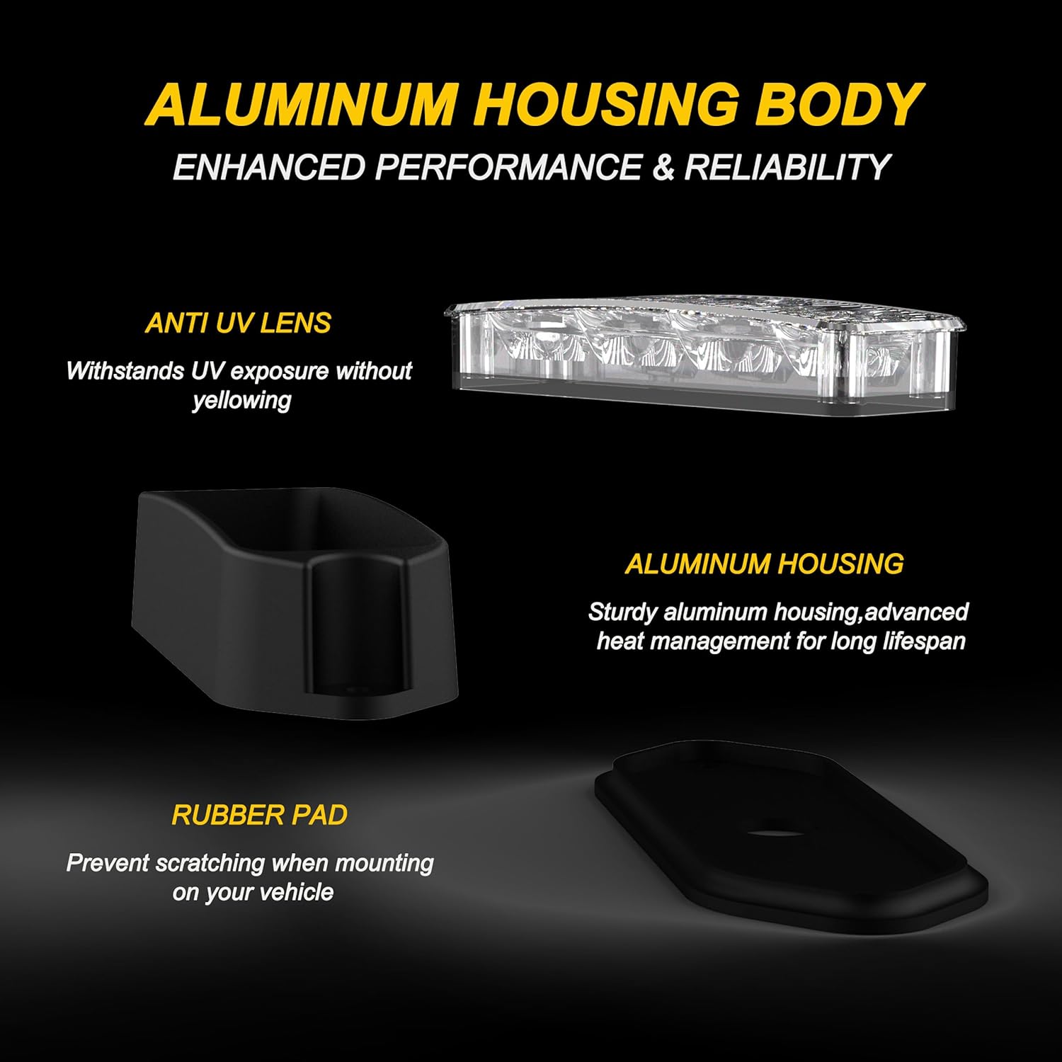 Strobe lights for trucks With Sync Feature Aluminum Thick Style Amber White Warning Flashing Light (Amber White)