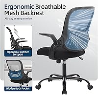 Vista 6 de Silla de computadora de escritorio de oficina, sillas ergonómicas giratorias de malla con respaldo medio con ruedas, cómodo soporte lumbar, cómodos