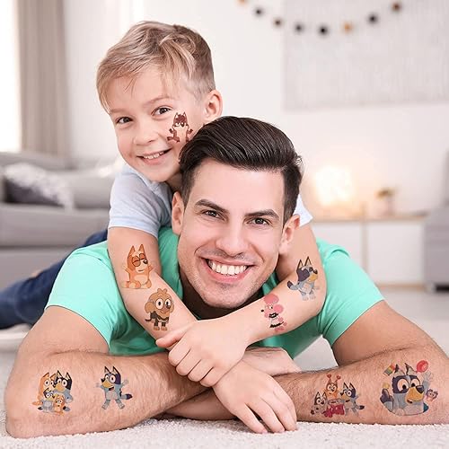 Miniatura 4 de 60 tatuajes temporales azules para niños, suministros de fiesta de cumpleaños azules para niños, lindos recuerdos de fiesta, tatuajes falsos,