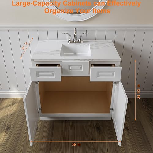 Miniatura 3 de LOVMOR Tocador de baño de 36 pulgadas, unidad de almacenamiento de fregadero individual, gran capacidad para lavandería, cocina, ducha y lavadero.