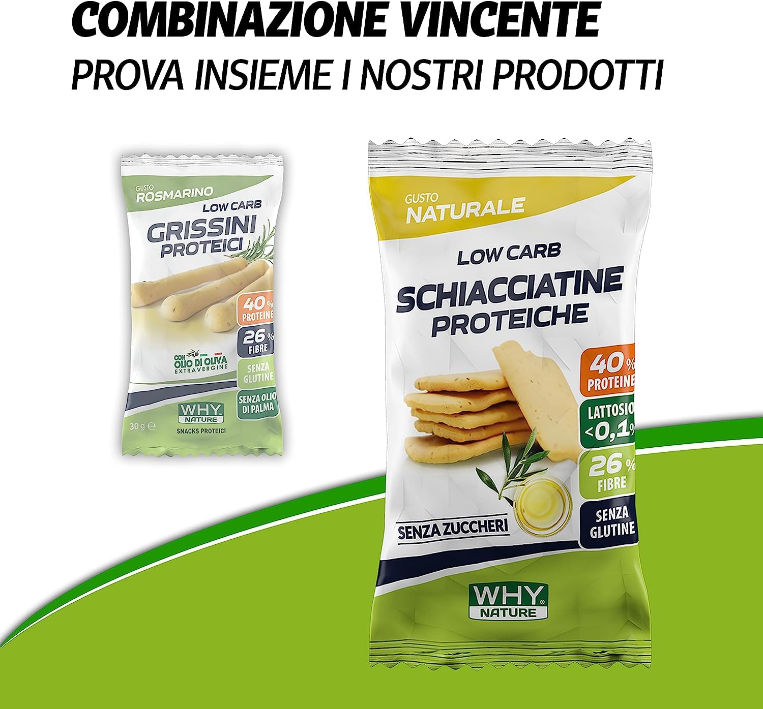 WHY NATURE LOW CARB GRISSINI PROTEICI - Snack Proteici Senza Glutine - Snack Proteici Gusto Rosmarino - Box da 25 Pezzi - 30 Gr