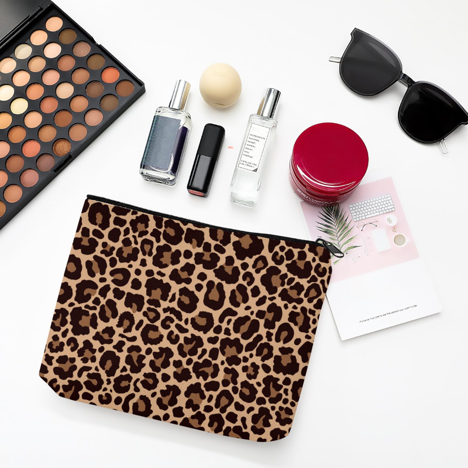 Leopard Makeup Bag, Women Cheetah Large Capacity Zipper Cosmetic Bag, Multi-Purpose Purse Organizer Pouches - Image 2