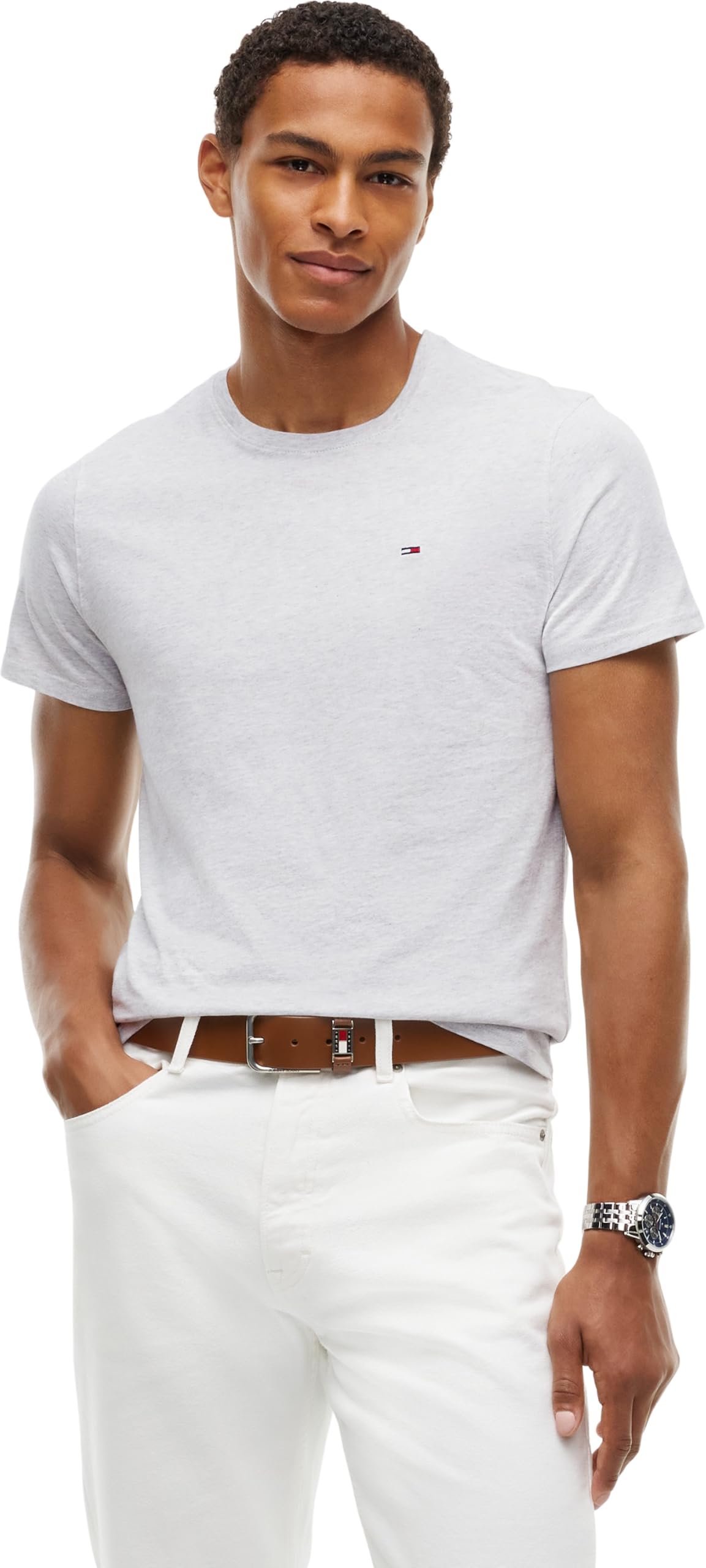 Tommy Jeans TJM Original Herren-T-Shirt, schmale Passform, kurzärmelig, Grau (Ice Grey Heather), M