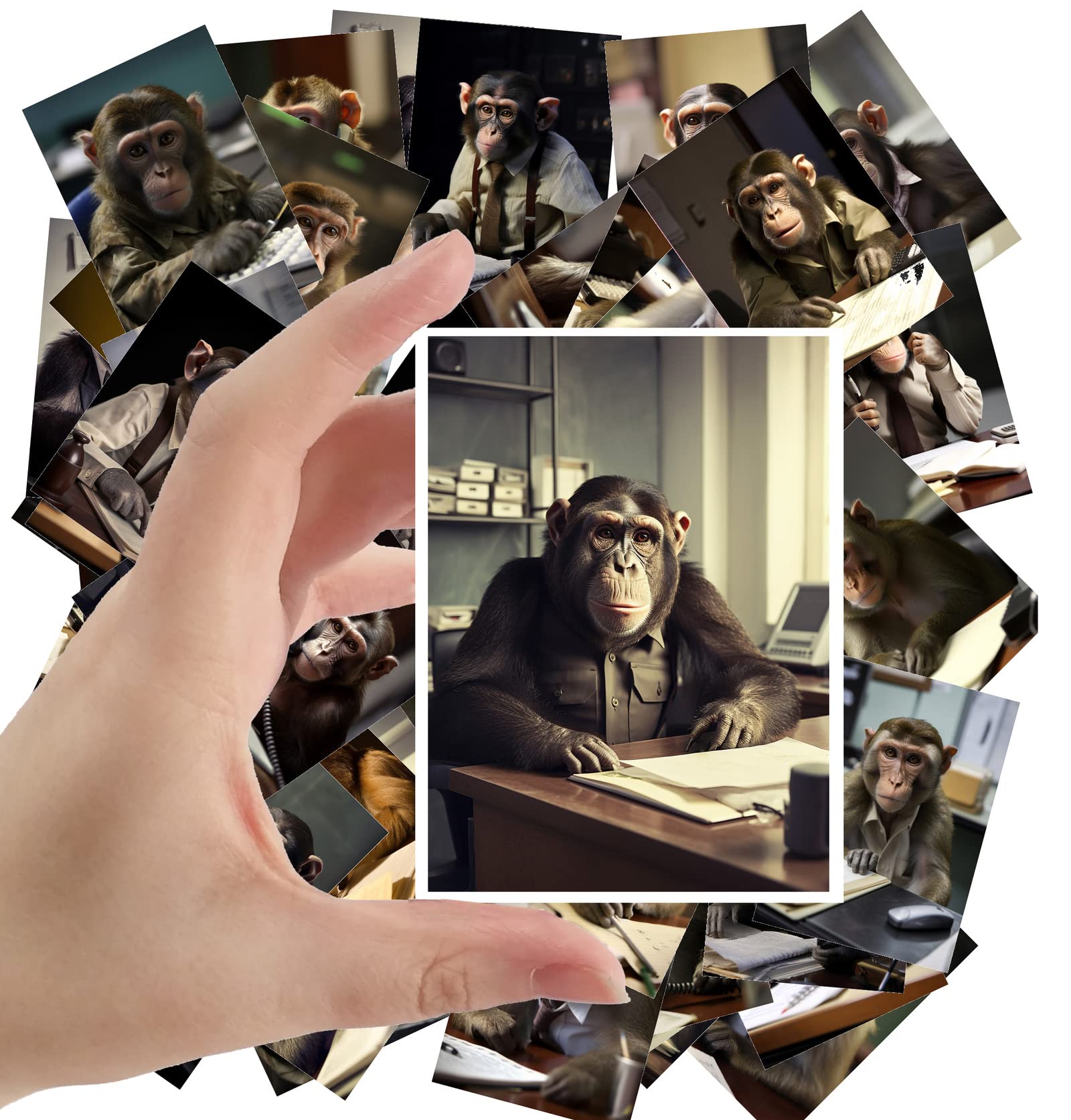 Large Stickers (24 pcs 2.5"x3.5" Each) Cute Smart Monkeys Working in Suits Vintage Postcards Retro Greeting Card Book Illustration Reprint