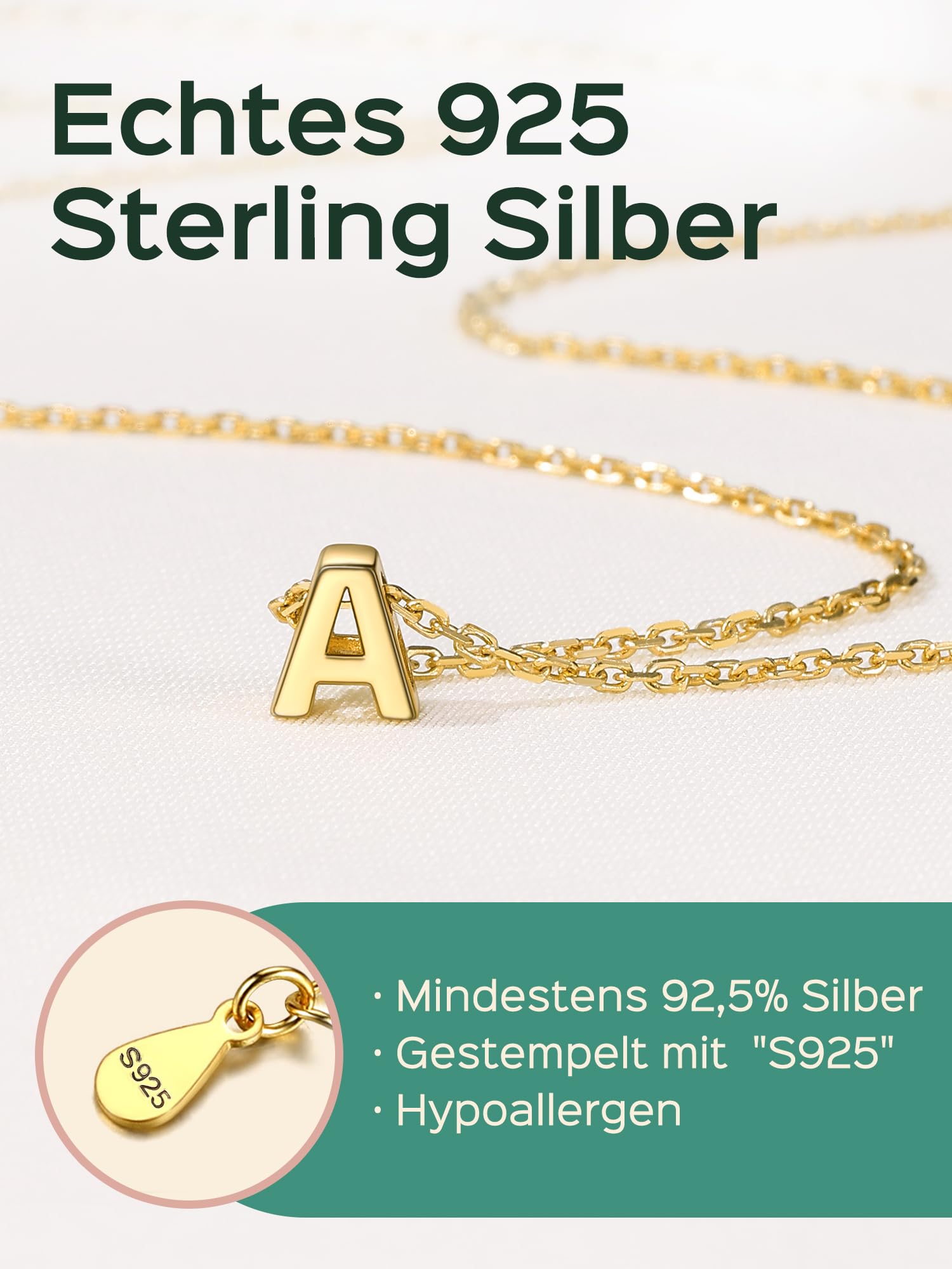 ChicSilver Damen Buchstaben Kette Silber/Gold 925 Silber Halskette mit Buchstabenanhänger A-Z Frauen Mädchen Initial Kette Geschenke für Geburtstag Weihnachten Muttertag | Silberkette Damen 925 Sterling Silber mit A-Z 26 Buchstaben Anhänger Geburtstag Wei