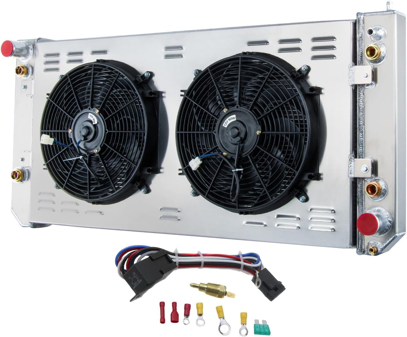 4 Row Core Aluminum Radiator For 2003-2007 Chevy GMC C4500 C5500 C6500 Kodiak Topkick Radiador Automotive Replacement Radiators Shroud Fan Relay Kit