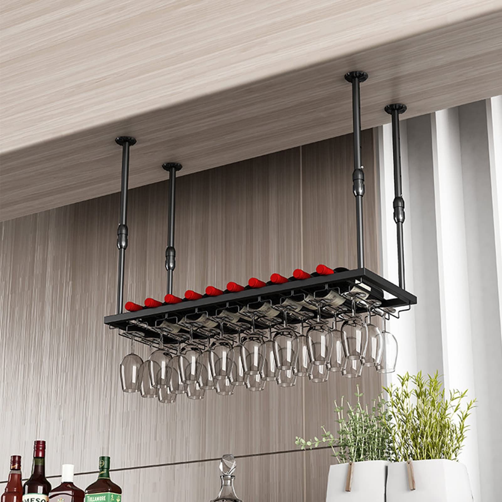 Wine racBGCjustable Metal Wine Glass Holder Rack for Under Cabinet - Upside Down Wine Cups Storage - C Wine Bottle Organizer
