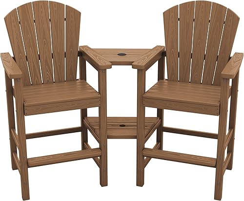 SERWALL Juego de 2 sillas Adirondack altas con bandeja de conexión de doble capa, sillas de exterior de altura de barra de HDPE, taburetes de bar