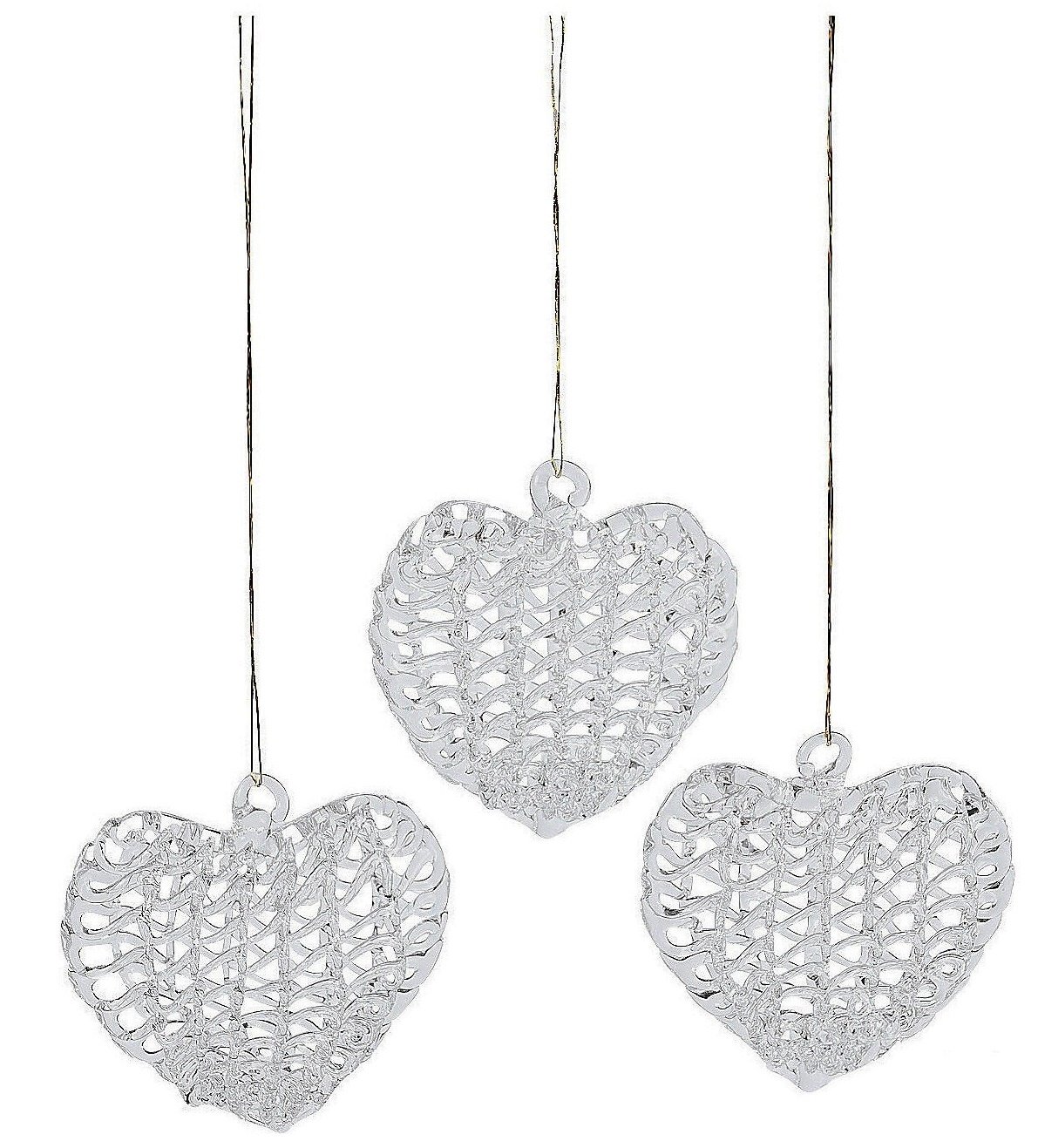 Heart Shaped Spun Glass Christmas Ornaments (bulk set of 12) Christmas Tree Decor