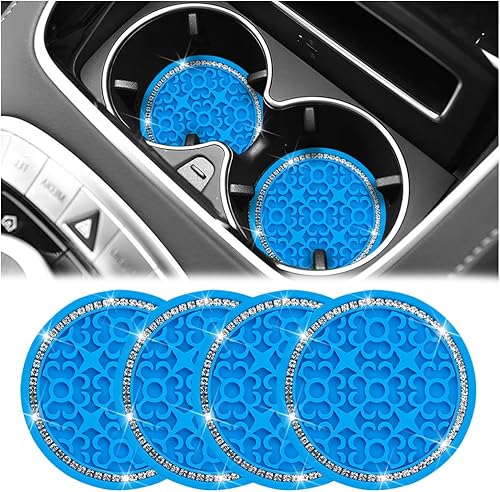 Miniatura 14 de – Portavasos para automóvil con diamantes de imitación, 4 unidades, 2.75 pulgadas, silicona con cristales de strass, tapetes antideslizantes para