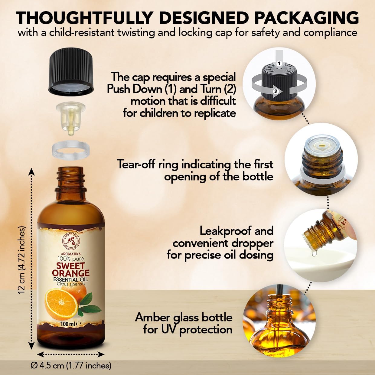 Orange Essential Oil 6.8. Fl Oz - 2x100ml - Citrus Sinensis - Brazil - 100% Pure for Relaxing - Beauty - Bathing - Body Care - Relaxation - Massage - Spa - Room Fragrance