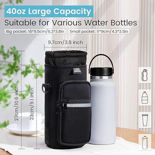 Miniatura 2 de Nuovoware - Bolso portabotellas de agua, con correa de mano ajustable, de neopreno, 2 bolsillos, accesorios deportivos para botellas de agua para