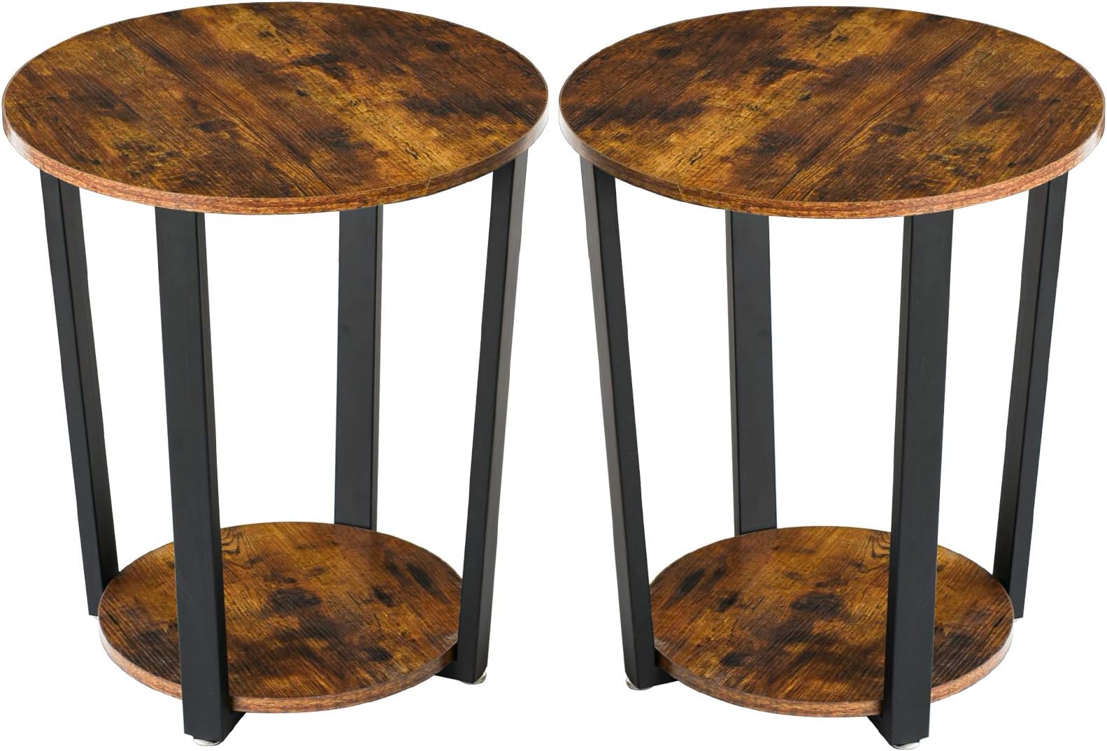 YMYNY End Table Set of 2, Side Table, Coffee Table, Sofa Table with Metal Frame, Industrial, for Living room, Bedroom, Balcony, Easy Assembly, for Living Room Bedroom, Balcony Rustic Brown TMJ020H-2