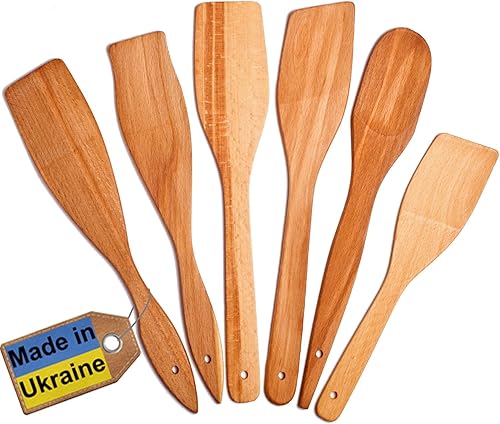 Miniatura 1 de 6 cucharas de madera para cocinar, hechas en Ucrania, cucharas de espátula de madera antiadherentes 100% naturales y saludables, juego de utensilios