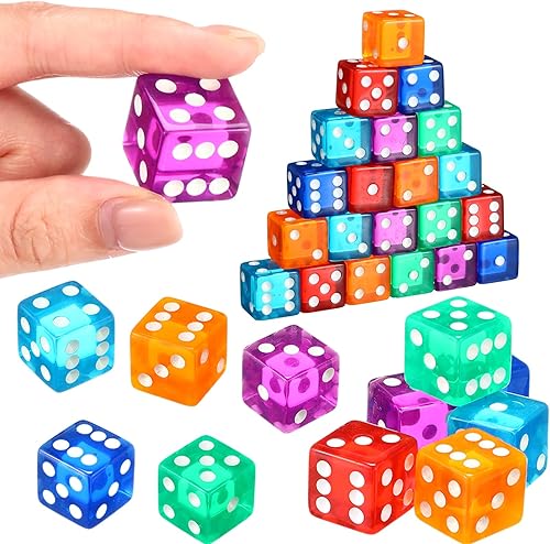 Miniatura 2 de Juego de dados de 36 piezas de 0.748 in estilo casino D6 acrílico y translúcido, cuadrados con borde redondeado para casino, dados, juegos de mesa y