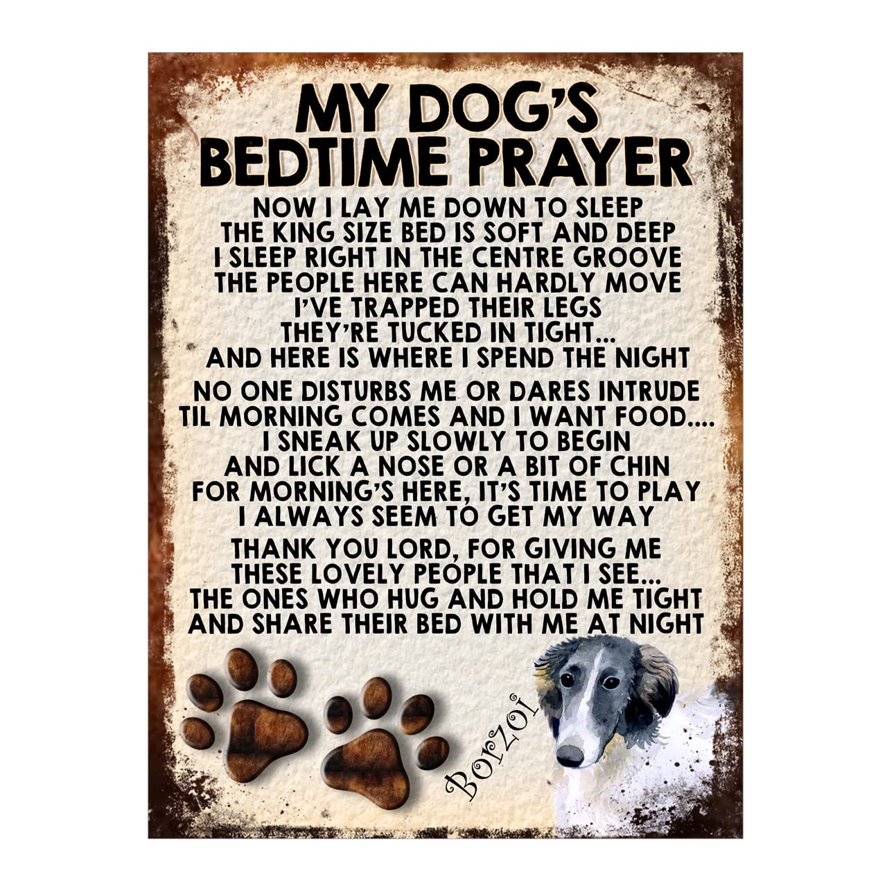 My Dogs Bedtime Prayer Borzoi Dog Metal Sign Plaque Poster Print Gift Dad Mum Man Cave Shed Home Bar Ref277DR (10x8 inches (Approx) 25cmx20cm)