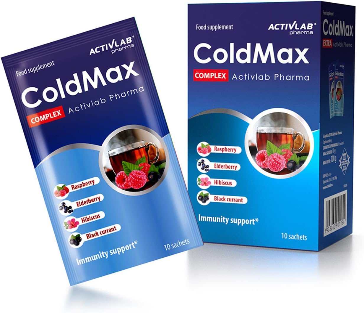 Activlab GripoMax Extra | 100g I 10 sachets | Raspberry Black Currant Flavor I Boost immunity I Relief Symptoms of Flu & Cold and Sooth the Throat I 1000mg Vitamin C I 15mg Zinc
