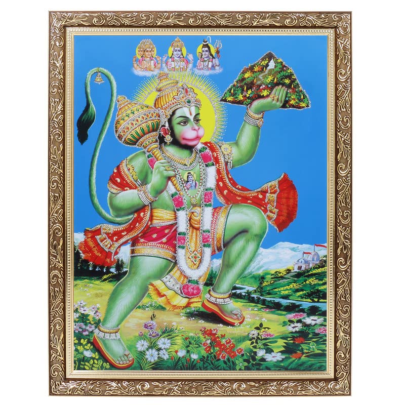 Cadre Hanumanji Parvat en argent Zari et cuivre doré d'exception