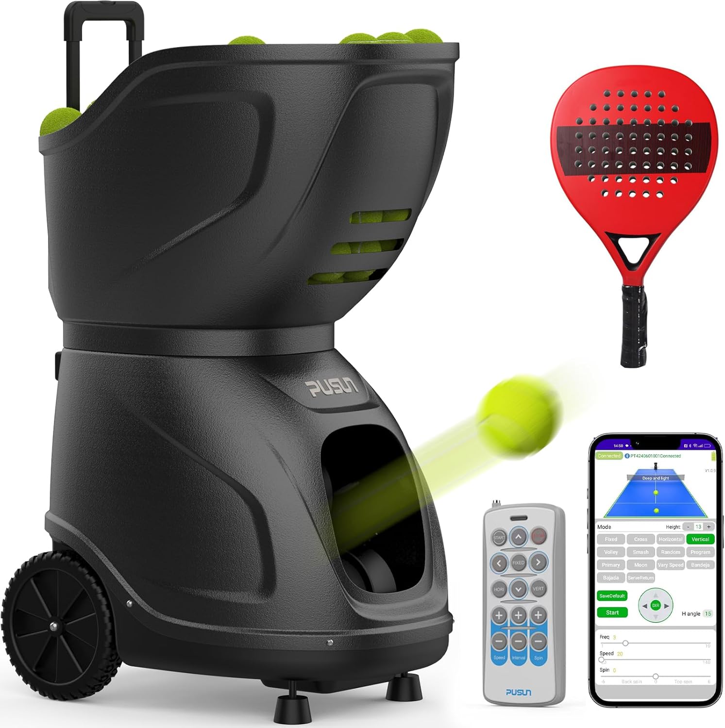 PUSUN PT 9001 Padel Ball Machine with remote and app